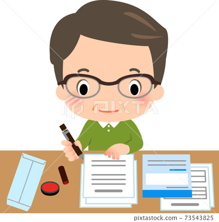 Middle-aged man filling out a form Middle-aged man filling out a form 73543825