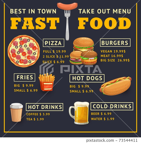 Fast food menu vector template, takeaway dishes Fast food menu vector template, takeaway dishes 73544411