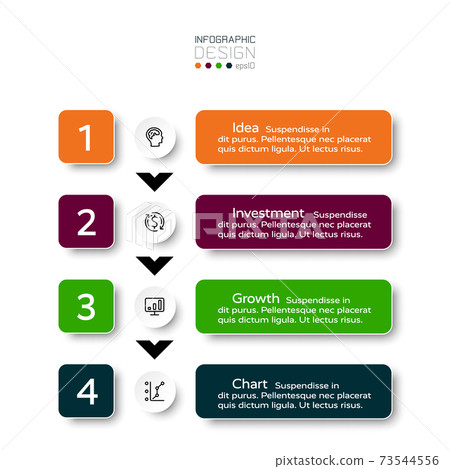 Operation process such as business investment, marketing, research, 4 steps by label vector. infographic design, 73544556