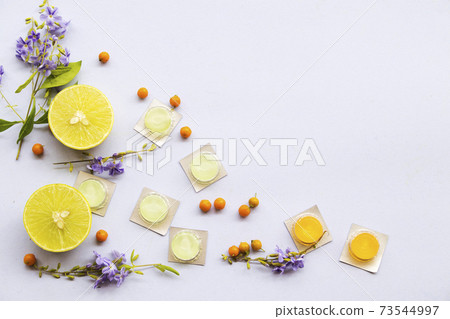 cough sore throat pastille pills from herbal lemon with purple flowers cough sore throat pastille pills from herbal lemon with purple flowers 73544997
