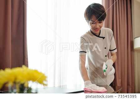Hotel maid cleaning furniture Hotel maid cleaning furniture 73545395