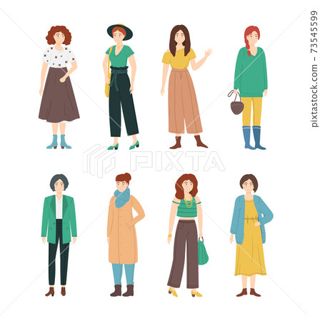 Cartoon Color Character Fashion Woman and Female Trendy Clothes Concept. Vector Cartoon Color Character Fashion Woman and Female Trendy Clothes Concept. Vector 73545599