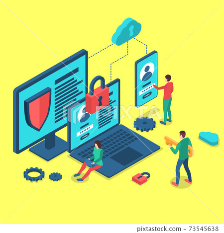 Color Characters People and Protect Data Concept. Vector 73545638