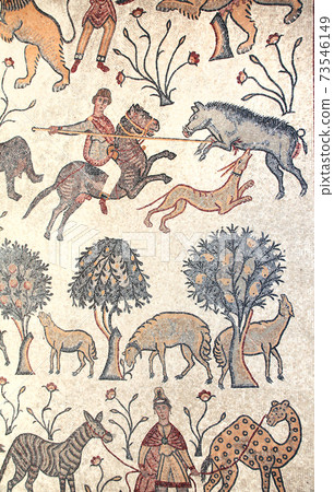 Ancient natural stone tile mosaics, Mount Nebo, Jordan Ancient natural stone tile mosaics, Mount Nebo, Jordan 73546149