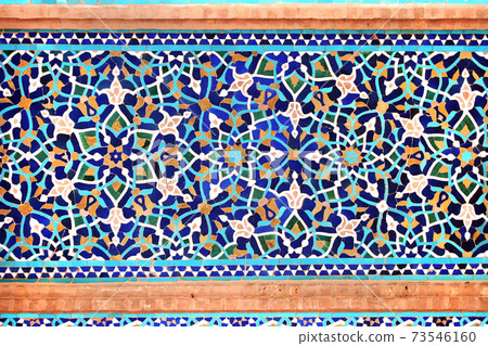 Mosaic wall with floral ornament of Masjid-e Jameh Mosque, Yazd, Iran 73546160