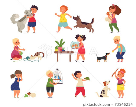 Children and pets characters. Cartoon friends,... - Stock Illustration  [73546234] - PIXTA