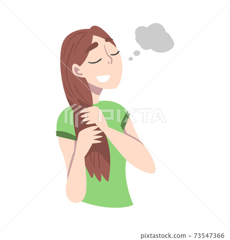Dreaming Woman Stroking Her Hair Fantasizing Imagining Something in Her Head Vector Illustration Dreaming Woman Stroking Her Hair Fantasizing Imagining Something in Her Head Vector Illustration 73547366