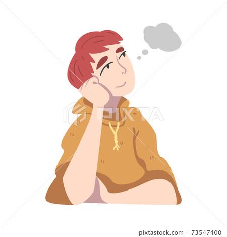 Young Man in Hoody Dreaming and Fantasizing Imagining Something in His Head Vector Illustration Young Man in Hoody Dreaming and Fantasizing Imagining Something in His Head Vector Illustration 73547400