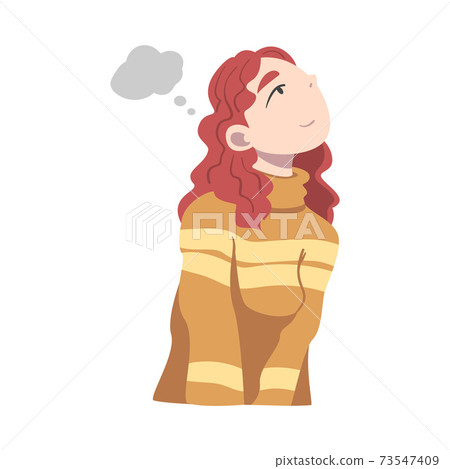 Starry-eyed Woman Dreaming and Fantasizing Imagining Something in Her Head Vector Illustration Starry-eyed Woman Dreaming and Fantasizing Imagining Something in Her Head Vector Illustration 73547409