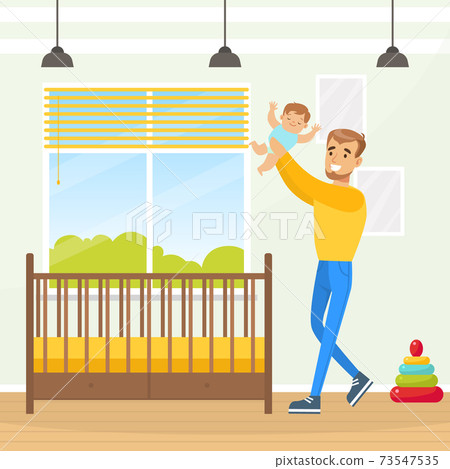 Young Man Parent Playing with Baby in Diaper Vector Illustration Young Man Parent Playing with Baby in Diaper Vector Illustration 73547535