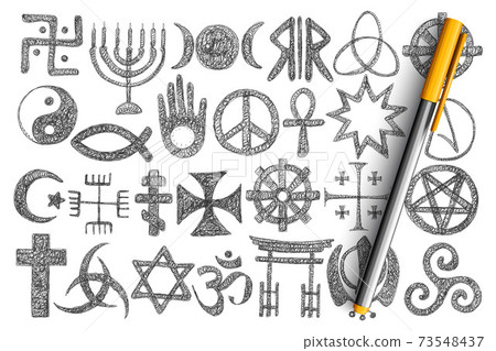 Various religious symbols doodle set 73548437