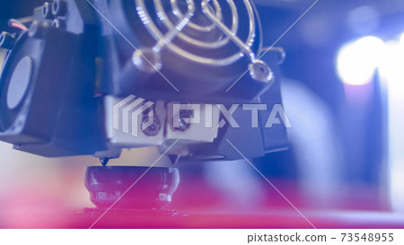 Three dimensional printing machine prints physical 3D model - close up Three dimensional printing machine prints physical 3D model - close up 73548955