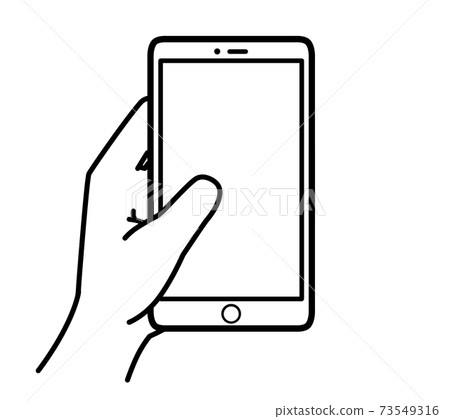 Hand holding a smartphone, left hand, black and... - Stock Illustration ...