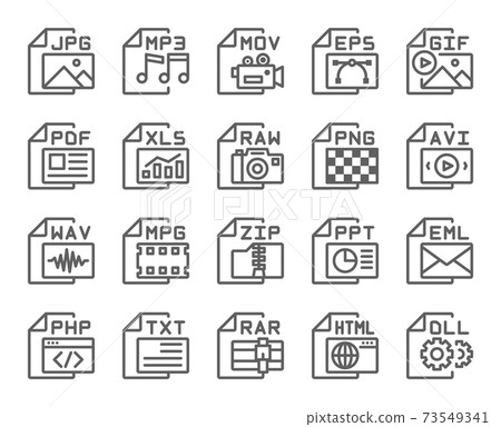 File format type outline icons set . Editable stroke . 48 x 48 pixel perfect . 73549341