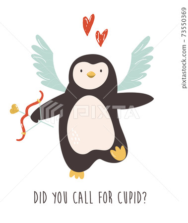 Valentines greeting card with lovely penguin. Funny animal character design 73550369