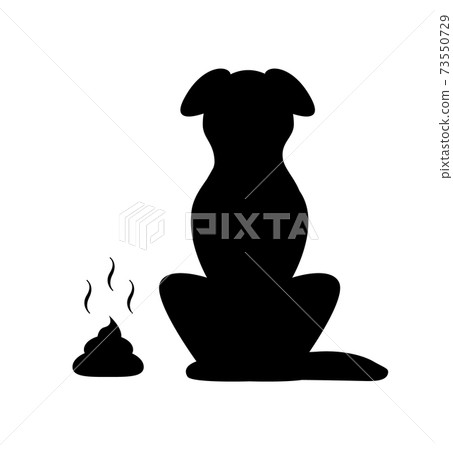 Black silhouette of a dog sitting and a turd lies on the floor Black silhouette of a dog sitting and a turd lies on the floor 73550729