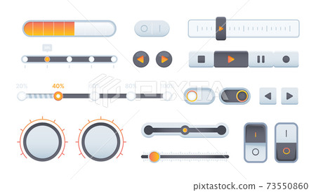 Sliders. Volume progressive bar controls scrolling ui online elements garish vector set 73550860