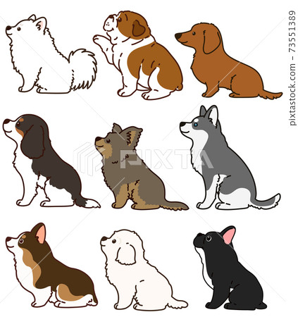 A simple and cute dog illustration set D that sits sideways with a main line 73551389