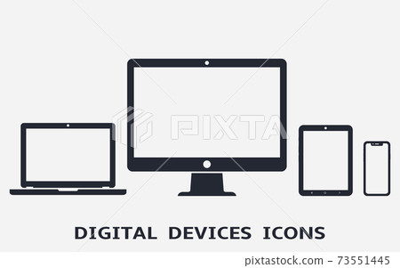 Device icons: smart phone, tablet, laptop and desktop computer. Template for infographics or presentation. Device icons: smart phone, tablet, laptop and desktop computer. Template for infographics or presentation. 73551445