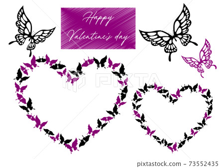 Valentine's Day material illustration set of butterfly design Swallowtail butterfly lined up in the shape of a heart 73552435
