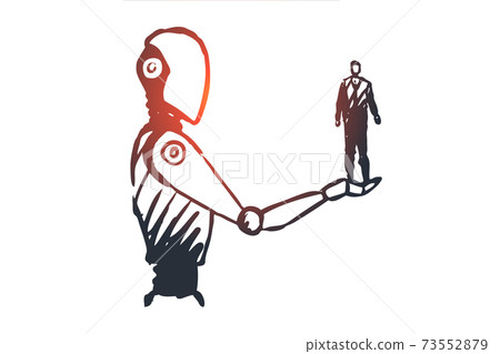 Data, robot, technology, machine, intelligence concept. Hand drawn isolated vector. 73552879