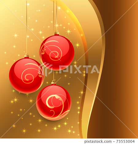 golden background with red christmas balls - Stock Illustration ...