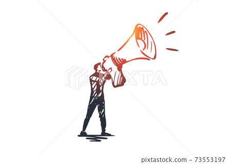 Public, advertising, communication, pr, media concept. Hand drawn isolated vector. Public, advertising, communication, pr, media concept. Hand drawn isolated vector. 73553197