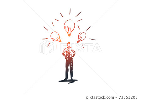 Ideas, bulb, light, solution, creative concept. Hand drawn isolated vector. 73553203