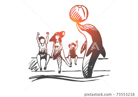 Dolphinarium, animal, aquarium, marine, performance concept. Hand drawn isolated vector. Dolphinarium, animal, aquarium, marine, performance concept. Hand drawn isolated vector. 73553216
