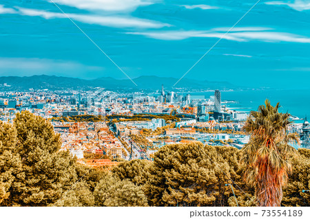 Panorama on Barcelona city from Montjuic castle.Catalonia. Spain. Panorama on Barcelona city from Montjuic castle.Catalonia. Spain. 73554189