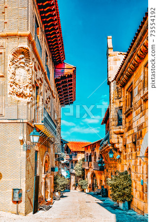 Typical landscapes and authentic Catalan cozy streets in cities of  Spain.Catalonia. 73554192