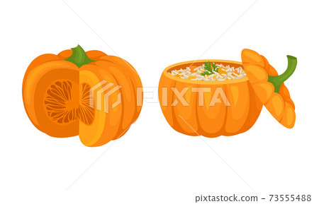 Stuffed with Rice Pumpkin as Seasonal Food Vector Set Stuffed with Rice Pumpkin as Seasonal Food Vector Set 73555488