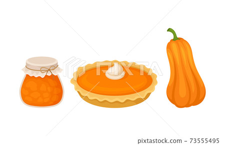 Sweet Pumpkin Dessert with Jam in Jar and Pie Vector Set Sweet Pumpkin Dessert with Jam in Jar and Pie Vector Set 73555495