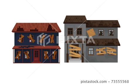 Abandoned Houses and Two-storeyed Buildings with Boarded up Windows and Ruined Roof Vector Set Abandoned Houses and Two-storeyed Buildings with Boarded up Windows and Ruined Roof Vector Set 73555568