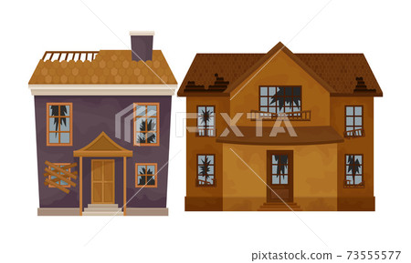 Abandoned Houses and Two-storeyed Buildings with Boarded up Windows and Ruined Roof Vector Set Abandoned Houses and Two-storeyed Buildings with Boarded up Windows and Ruined Roof Vector Set 73555577