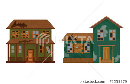 Abandoned Houses and Two-storeyed Buildings with Boarded up Windows and Ruined Roof Vector Set Abandoned Houses and Two-storeyed Buildings with Boarded up Windows and Ruined Roof Vector Set 73555579
