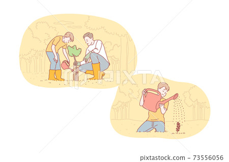 Greening, fatherhood, childhood, care set concept Greening, fatherhood, childhood, care set concept 73556056