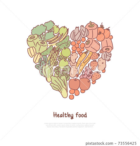 Healthy eating, lifestyle, fresh, raw tomatoes, cucumbers beetroots in heart shape, organic fruit and vegetables banner 73556425