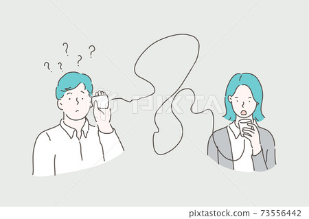 Miscommunication, tin can communication concept Miscommunication, tin can communication concept 73556442