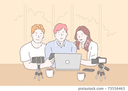 Vlogging, live streaming from laptop concept Vlogging, live streaming from laptop concept 73556463
