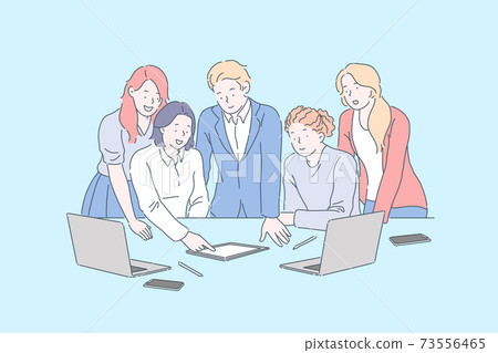 Positive workplace environment, business meeting concept Positive workplace environment, business meeting concept 73556465
