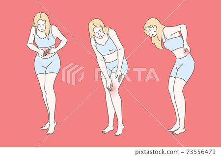 Woman twisted with painful periods concept 73556471