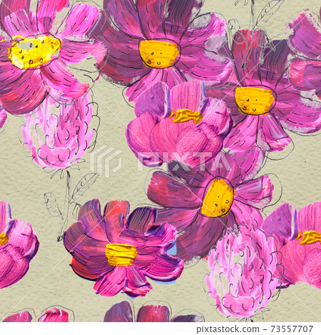 Seamless pattern with flowers. Watercolor or acrylic painting. Hand drawn floral background. 73557707