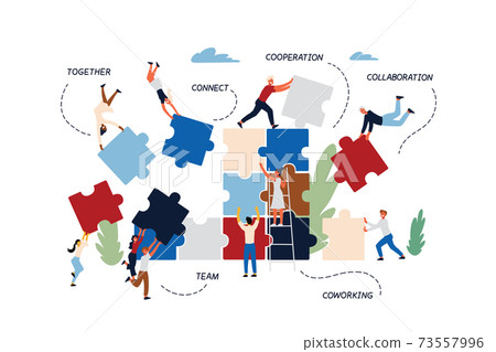 Business Concept of Teamwork, Coworking, Crowdfunding, Cooperation and Collaboration. 73557996