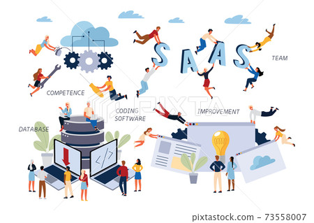 Business Concept of SAAS, Coding Software, Improvement, Database, Competence and Management. 73558007
