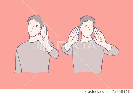 Stop sign, refusal sign, anger set concept Stop sign, refusal sign, anger set concept 73558346