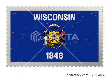 Wisconsin US flag on old postage stamp, vector Wisconsin US flag on old postage stamp, vector 73558770