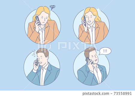 Communication, negotiation, good news, bad news set concept Communication, negotiation, good news, bad news set concept 73558991