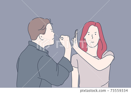 Domestic violence, threat, beating, alcohol problem concept. 73559334