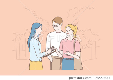 Researcher doing sociological survey, poll concept Researcher doing sociological survey, poll concept 73559847